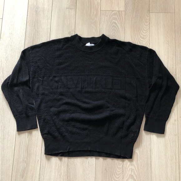 Calvin Klein Cotton Viscose Logo Light Sweater in Balck Size XL - Picture 2 of 11